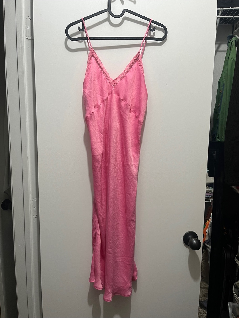 Pink Satin Slip Dress with Lace Trim LOVE BY GAP